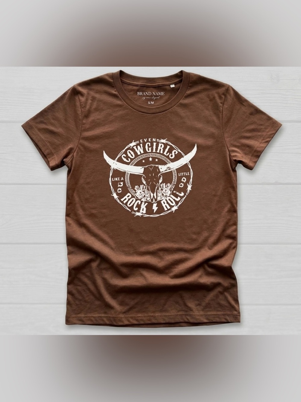 SHEIN Cowgirl Rock & Roll Graphic Tee - Brown - Size Small